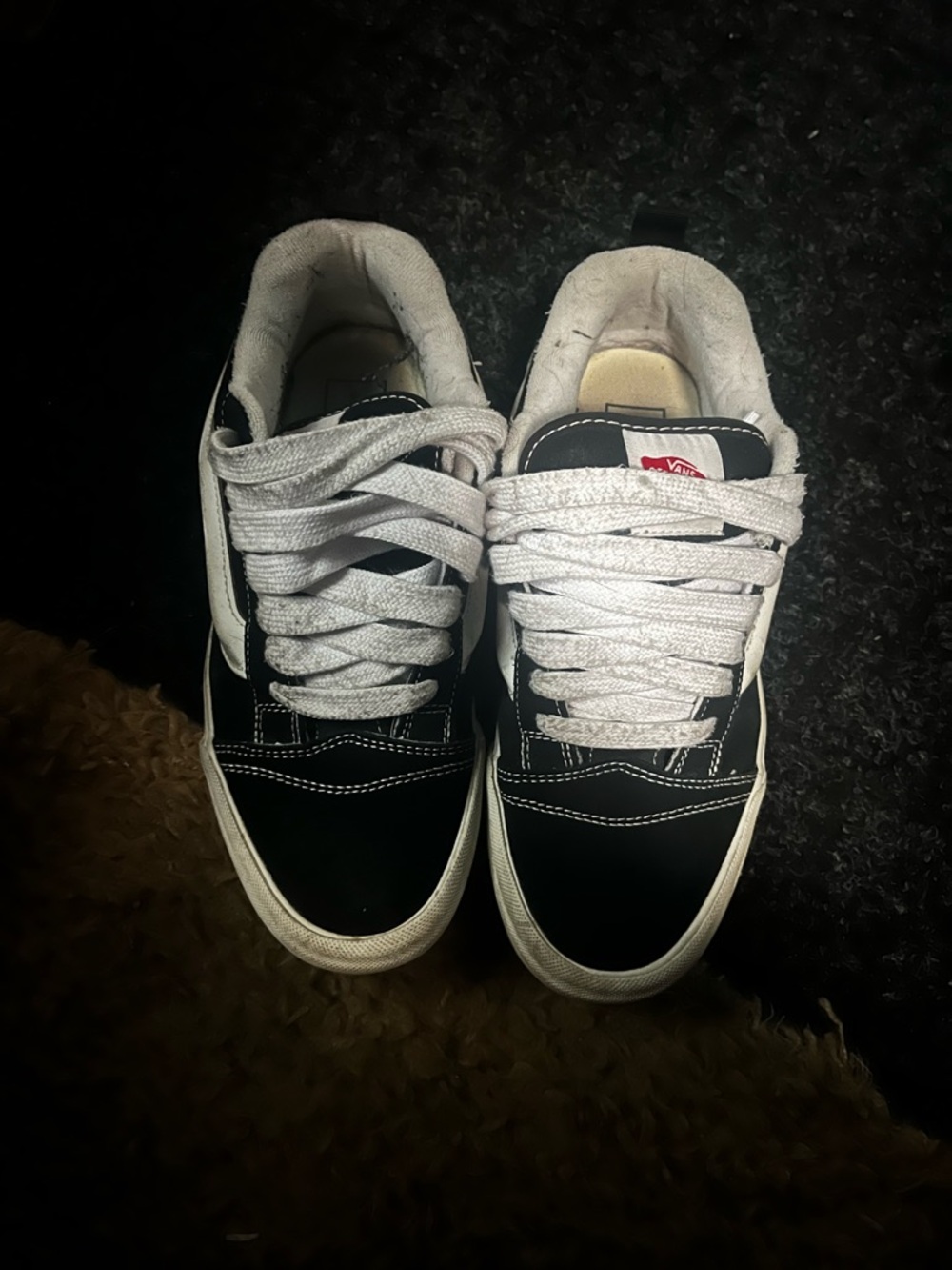 Vans Black and White knu Skool Skate Sneaker chunky platform 8.5